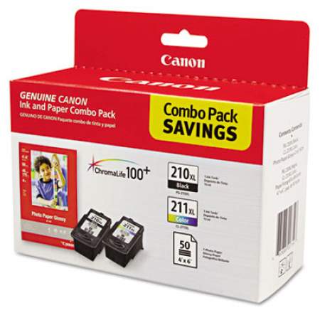 Canon 2973B004 (PGI-210XL/CL-211XL) High-Yield Ink/Paper Combo, Black/Tri-Color
