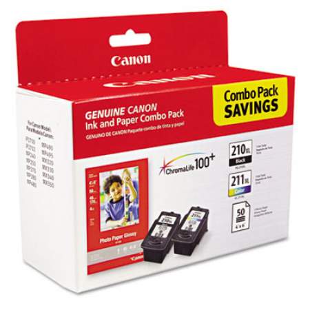 Canon 2973B004 (PGI-210XL/CL-211XL) High-Yield Ink/Paper Combo, Black/Tri-Color