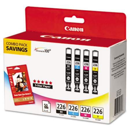 Canon 4546B007 (CLI-226) ChromaLife100+ Ink/Paper Combo, Black/Cyan/Magenta/Yellow