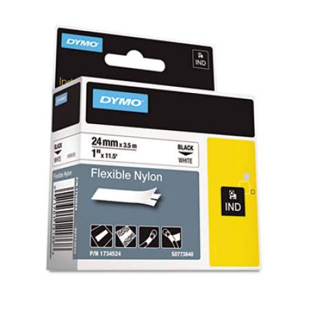 DYMO Rhino Flexible Nylon Industrial Label Tape, 1" x 11.5 ft, White/Black Print (1734524)