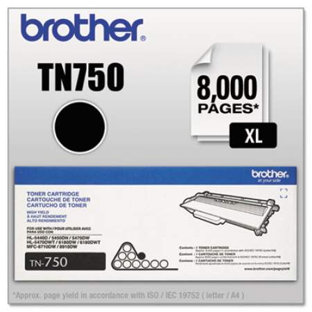 Brother TN750 High-Yield Toner, 8,000 Page-Yield, Black