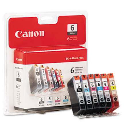 Canon 4705A018 (BCI-6) Ink, 370 Page-Yield, Black/Cyan/Magenta/Photo Cyan/Photo Magenta/Yellow, 6/Pack
