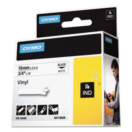 DYMO Rhino Permanent Vinyl Industrial Label Tape, 0.75" x 18 ft, White/Black Print (18445)