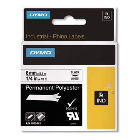 DYMO Permanent Polyester Labels, 0.25" x 18 ft, White (1805442)