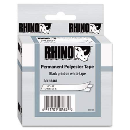 DYMO Rhino Permanent Poly Industrial Label Tape, 0.5" x 18 ft, White/Black Print (18483)