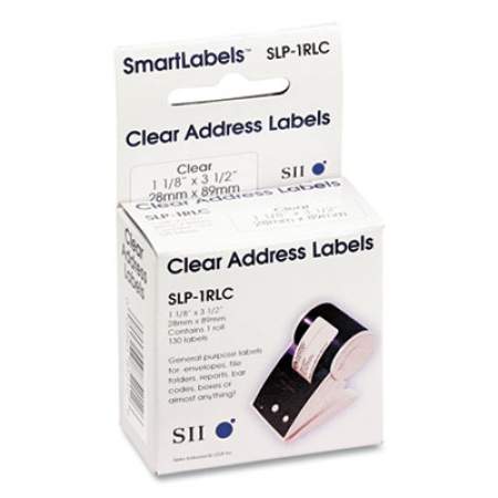 Seiko SLP-1RLC Self-Adhesive Address Labels, 1.12" x 3.5", Clear, 130 Labels/Roll