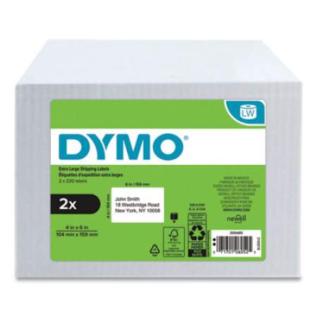 DYMO LW Extra-Large Shipping Labels, 4" x 6", White, 220/Roll, 2 Rolls/Pack (2026405)