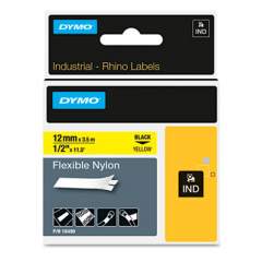 DYMO Rhino Flexible Nylon Industrial Label Tape, 0.5" x 11.5 ft, Yellow/Black Print (18490)