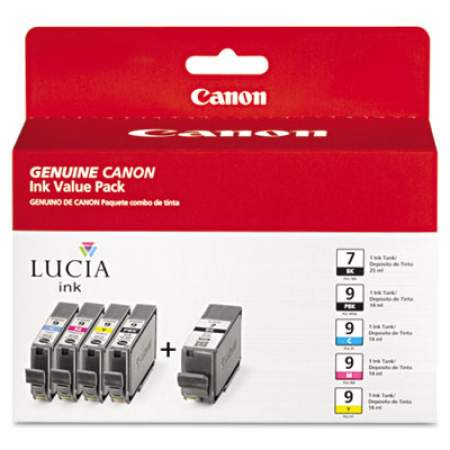 Canon 1034B010 (PGI-7/PGI-9) Ink, Black/Cyan/Magenta/Photo Black/Yellow, 5/Pack