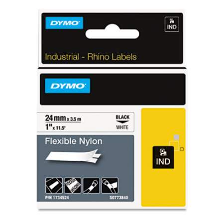 DYMO Rhino Flexible Nylon Industrial Label Tape, 1" x 11.5 ft, White/Black Print (1734524)