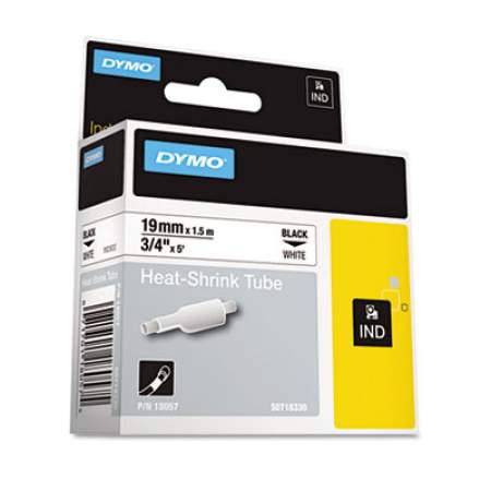 DYMO Rhino Heat Shrink Tubes Industrial Label Tape, 0.75" x 5 ft, White/Black Print (18057)