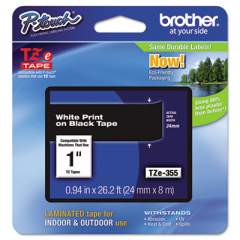 Brother P-Touch TZe Standard Adhesive Laminated Labeling Tape, 0.94" x 26.2 ft, White on Black (TZE355)