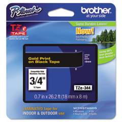 Brother P-Touch TZe Standard Adhesive Laminated Labeling Tape, 0.7" x 26.2 ft, Gold on Black (TZE344)