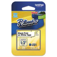 Brother P-Touch M Series Tape Cartridge for P-Touch Labelers, 0.47" x 26.2 ft, Black on White (M231)