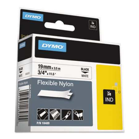 DYMO Rhino Flexible Nylon Industrial Label Tape, 0.75" x 11.5 ft, White/Black Print (18489)