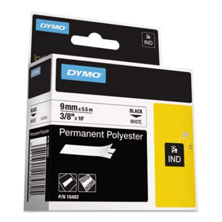 DYMO Rhino Permanent Poly Industrial Label Tape, 0.37" x 18 ft, White/Black Print (18482)