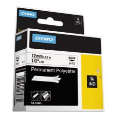 DYMO Rhino Permanent Poly Industrial Label Tape, 0.5" x 18 ft, White/Black Print (18483)