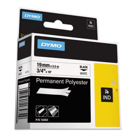 DYMO Rhino Permanent Poly Industrial Label Tape, 0.75" x 18 ft, White/Black Print (18484)
