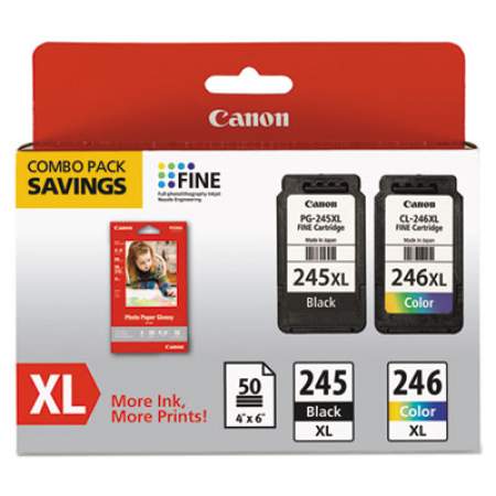 Canon 8278B005 (PG-245XL/CL-246XL) Ink and Paper Combo Pack, Black/Tri-Color