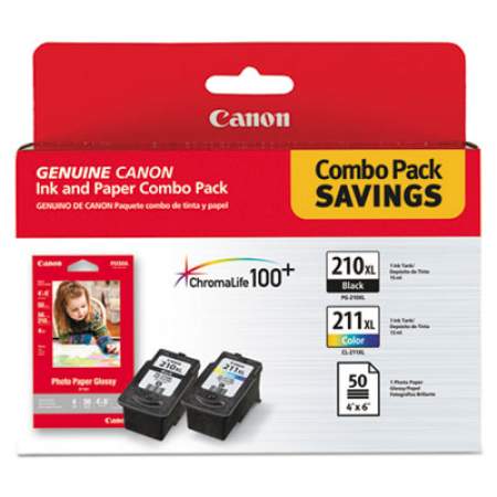 Canon 2973B004 (PGI-210XL/CL-211XL) High-Yield Ink/Paper Combo, Black/Tri-Color