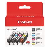 Canon 2946B004 (CLI-221) Ink, Black/Cyan/Magenta/Yellow, 4/Pack
