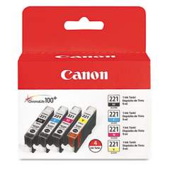 Canon 2946B004 (CLI-221) Ink, Black/Cyan/Magenta/Yellow, 4/Pack