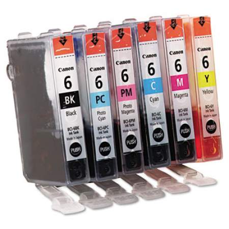 Canon 4705A018 (BCI-6) Ink, 370 Page-Yield, Black/Cyan/Magenta/Photo Cyan/Photo Magenta/Yellow, 6/Pack