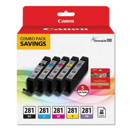 Canon 2091C006 (CLI-281) ChromaLife100 Ink, Black/Blue/Cyan/Magenta/Yellow