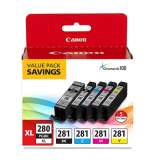 Canon 2021C007 (CLI-281; PGI-280 XL) ChromaLife100+ Ink, Black XL/Black/Cyan/Magenta/Yellow, 5/Pack