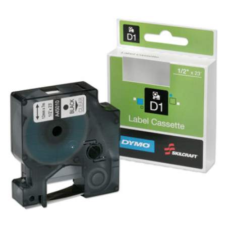 AbilityOne 7510016576747, Dymo/SKILCRAFT Label Cassette, 0.5" x 23 ft, Black/Clear