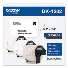 Brother Die-Cut Shipping Labels, 2.4 x 3.9, White, 300/Roll, 3 Rolls/Pack (DK12023PK)