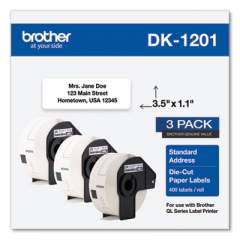 Brother Die-Cut Address Labels, 1.1 x 3.5, White, 400/Roll, 3 Rolls/Pack (DK12013PK)