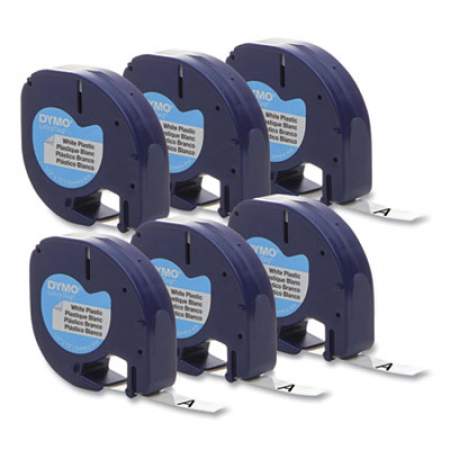 DYMO LetraTag Plastic Label Tape Cassette, 0.5" x 13 ft, White, 6/Pack (24404694)