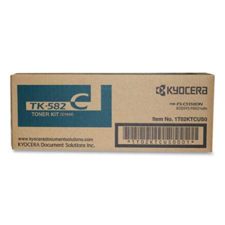 Kyocera TK582C High-Yield Toner, 2,800 Page-Yield, Cyan