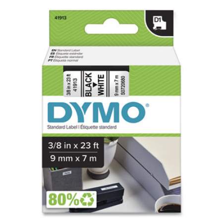 DYMO D1 High-Performance Polyester Removable Label Tape, 0.37" x 23 ft, Black on White (41913)
