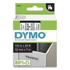 DYMO D1 High-Performance Polyester Removable Label Tape, 0.5" x 23 ft, Black on Clear (45010)