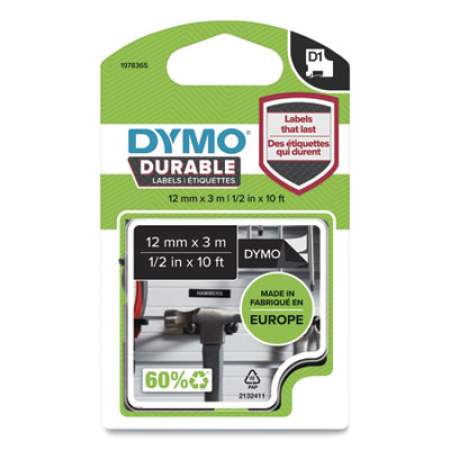 DYMO D1 Durable Labels, 0.5" x 10 ft, White on Black (2125347)