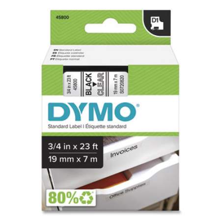 DYMO D1 High-Performance Polyester Removable Label Tape, 0.75" x 23 ft, Black on Clear (45800)