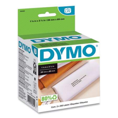 DYMO LabelWriter Address Labels, 1.12" x 3.5", White, 260 Labels/Roll, 2 Rolls/Pack (30320)